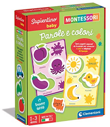 Clementoni Montessori - Parole e Colori, Gioco Educativo Metodo Montessoriano, Bambini 1-3 Anni, Impara Colori Primari e Secondari con attività Interattive, Made in Italy, Lingua Italiana, 16404