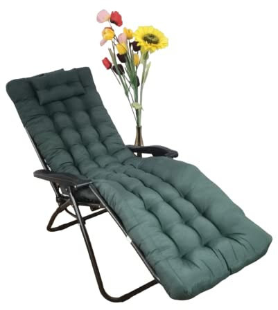 REINO MANSIDI Cojín Tumbona 180x55x6cm Reclinable con Almohada Reposacabeza, Colores Lisos. Colchoneta Tumbona Exterior con Relleno de Fibra Hueca. (Verde Oscuro)