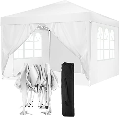 COBIZI Tonnelle 3x3m Tonnelle Pliante 3x3 Barnum Pliant Tonnelle de Jardin Exterieur Imperméable Professionnel Tente de Reception Camping avec 4 Côtés, Blanc