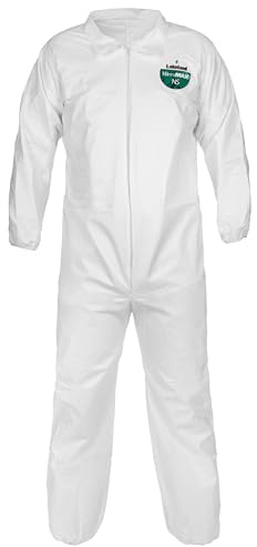 Lakeland MicroMax Contractor Protective Disposable Coverall from Dirt, Grease and Grime Cleaning Work, Zipper Closure, Elastic Wrist and Ankle, White, Large (25 Pack)