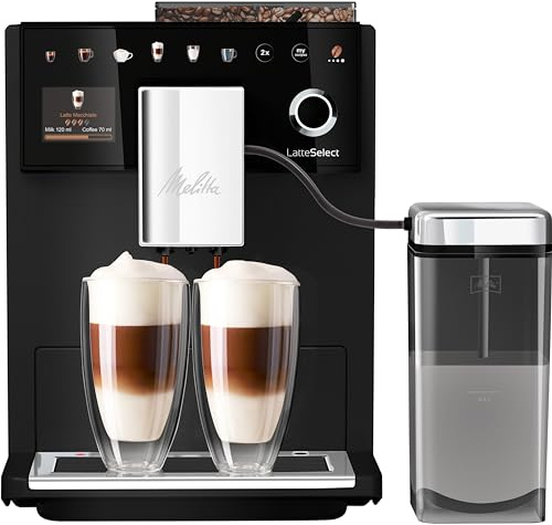 Melitta Latte Select F630-212, Bean to Coffee Machine for Office or Home, Stainless Steel, 1400 W, 1.8 Litres, Frosted Black