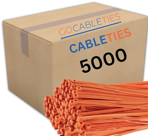 Gocableties Orange Cable Ties, 200mm x 4.8mm, Bulk Pack of 5000, 8” Premium Nylon Zip Ties, Multi-Purpose Plastic Tie Wraps, Secure Self-Locking Mechanism, for Home, Garden, Office and DIY