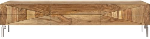 DELIFE TV-Board Wyatt Sheesham Natur 175 cm 2 Türen 1 Klappe Fuß Oval Edelstahl Lowboard