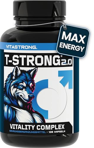 T-Strong 2.0 Vitastrong, Maca Root Vitality Complex Vegan, Arginine, Taurine, Zinc, High Strength Men Supplements, 120 Extra-Strong Maca Root Capsules +Fenugreek Ginkgo Ginseng Vitamin B6