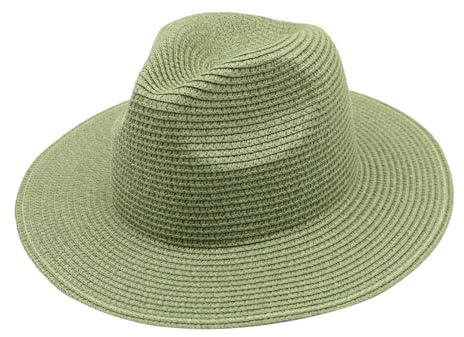 Chapeau Panama pliable unisexe Fedora - Chapeau de paille à large bord réglable pour été, chapeau de soleil pour hommes et femmes, casquette de plage emballable pour voyage, jardinage, jogging, vert