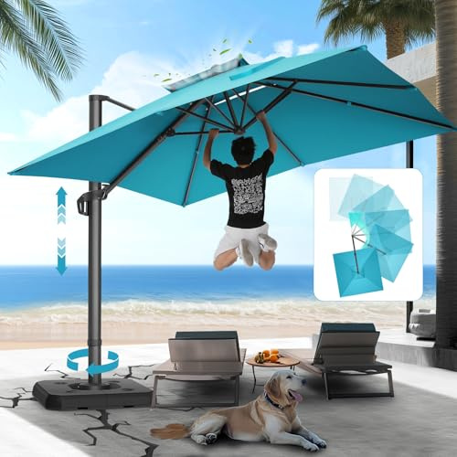HOTEEL 10x10ft Patio Umbrella Cantilever Umbrella Double Top - Upgrade and Intensify - 360 Rotation and 5 Angles Adjustment - Aluminum Offset Pool Umbrella Outdoor Umbrellas for Patio Garden Deck Pool,Light Blue