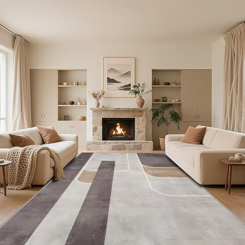 RUGMRZ Waschbar Teppich Wohnzimmer Modern Grau 160x220cm,Moderne Geometrie Kurzflor,Weich für Jugendzimmer,Terrasse,