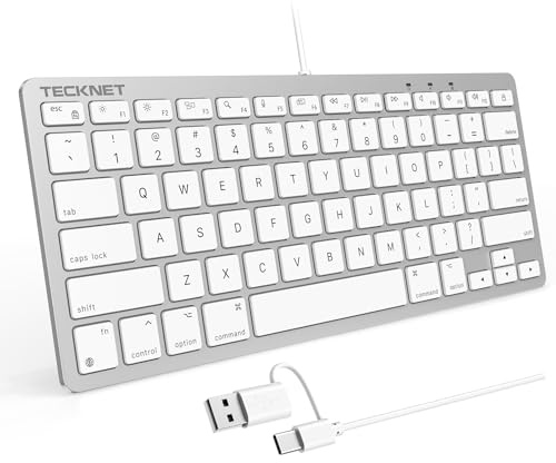 TECKNET Tastiera cablata per dispositivi MacOS con doppia interfaccia, tastiera sottile Mac, comodo angolo di digitazione ergonomico e connessione stabile per PC/laptop, compatibile con MacBook, iMac