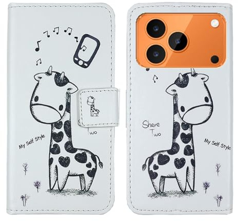 Tnviud Housse Case PU Cuir Cover Flip Etui Coque Protection Skin pour Invens Note 17P 6.9 (Giraffe Design)