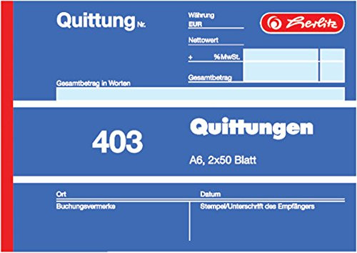 Herlitz Bloc de facturas 403, A6 horizontal, 2 x 50 hojas
