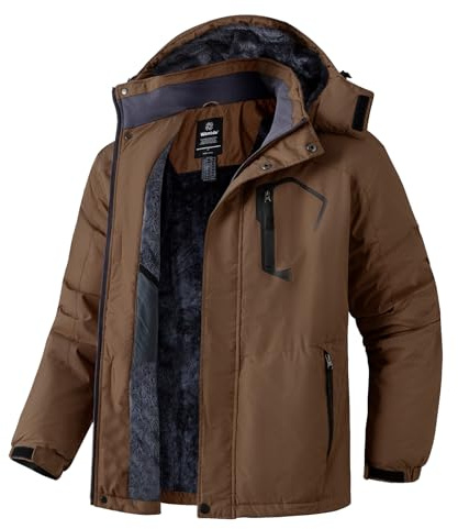 Wantdo Chaqueta de Esquí de Montaña Hombre Abrigo de Invierno Marrón M