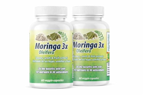 Nutrisalud Moringa en Capsulas naturales. Set de 2 frascos. Triple accion, extraida de la planta, fruta y semillas.Alto contenido de proteinas, vitaminas y minerales