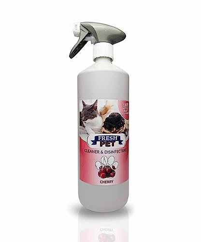 Trade Chemicals Pet Disinfectant 1L Spray 100% Recycled Bottle, Deodoriser, Cleaner, Kennels, Artificial Grass, Fresh Pet (Cherry)