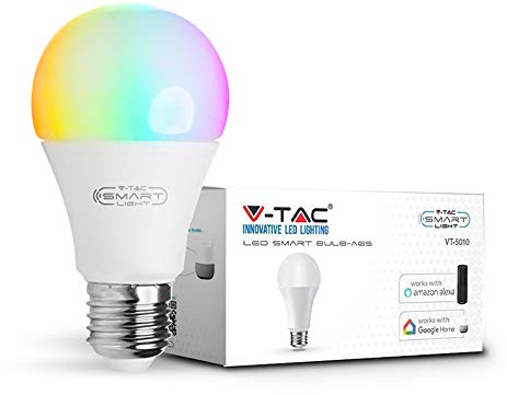 V-TAC Bombilla LED 9 W E27 A65 Compatible con Amazon Alexa y Google Home 3000 K