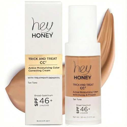 Hey Honey Trick and Treat CC Cream SPF 46 | Feuchtigkeitsspendende Farbkorrektur-Creme mit Honig & Propolis | Abdeckung bei Rosacea, Rötungen & reifer Haut | Tierversuchsfrei | 30 ml (Tan)