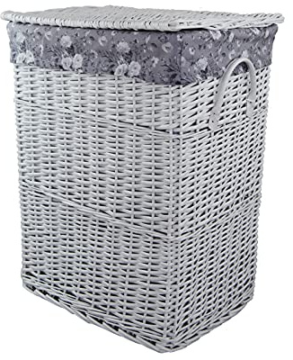 Wäschekorb Wäschetruhe Weide weiß Blumenmuster grau 40x30 H.55