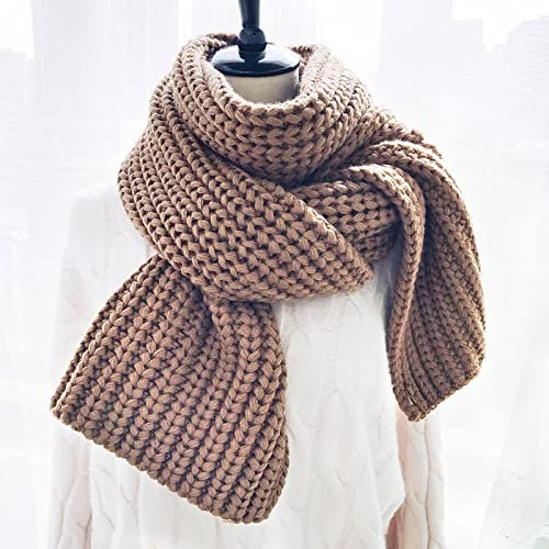 Damen Wollschal Winterschal Damen Dicke Warme Einfarbig Strickschals Große Lange Schal Wraps 200X25Cm Braun