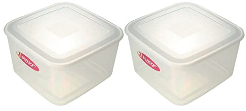 (Set of 2) - 13L Litre Clear Square Large Food Storage Container Plastic Cake Box Lunch box Stackable Nestable with Airtight Lids Great For Cereal Flour Baking Supplies Kitchen Pantry Storage keeper