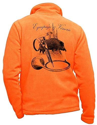 Orange Fleecejacke personalisiert mit Wildschwein, Crew und Jagd - Jagdbekleidung Größe S