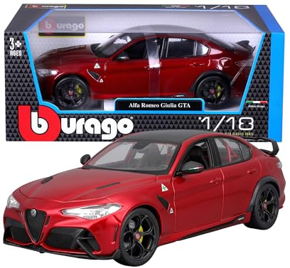 Bburago - Alfa Romeo Giulia GTA 2020 Maßstab 1:18, Diecast-Auto, Detailgetreu mit 4 Türen zum Öffnen, Farbe Rot, Alfa Romeo-Lizenz, Alter 3+