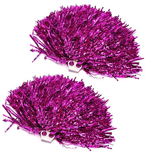 QUUPY Cheerleader-Pompons, glänzend, metallisch, flauschig, Cheerleader-Pompons mit Kunststoff-Fingerring für Kinder, Erwachsene, Ball, Tanz, Sport, Team, Spirit, Cheering (Hot Pink)