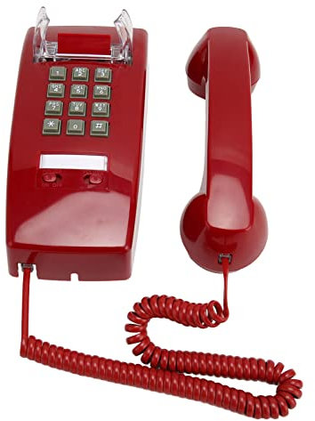 Teléfono de Pared Vintage, Teléfono Fijo con Cable y Control de Volumen del Auricular, Teléfono de Pared Retro de Estilo Antiguo para Sala de Estar, Oficina, Escuela, Hotel, Rojo