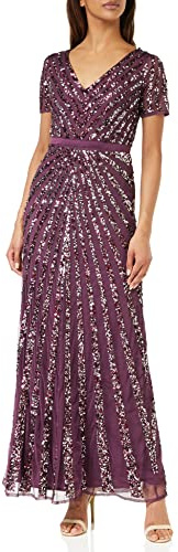 Maya Deluxe dam maxi dam embellished paljett lång kort ärm V-hals hög empire midja skuren glänsande bal We Bridesmaid dress, taupe, 36 EU