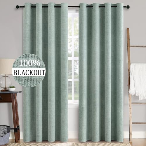 MIULEE Verdunklungsvorhänge mit Ösen Leinenoptik Sommergrün 2er 225x140cm | Blickdichte Thermovorhänge mit Ösen, Leinenoptik, Wärmeisolierend & Kälteschutz für Wohnzimmer und Schlafzimmer