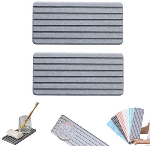 Maimiao 2 PCS Absorbente de Agua Diatomita Posavasos, Diatomaceous Earth Piedra Fregadero Bandeja Plato Agua Absorbente Diatomita Posavasos para diseño Acanalado (Grey,21 * 10cm(8.3 * 3.9in))