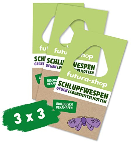 Futura-Shop Schlupfwespen als natürliche Helfer gegen Lebensmittelmotten | 3 Karten à 3 Lieferungen | Biologische Kontrolle gegen Motten in Lebensmitteln | 100% biologischer & giftfreier Mottenschutz