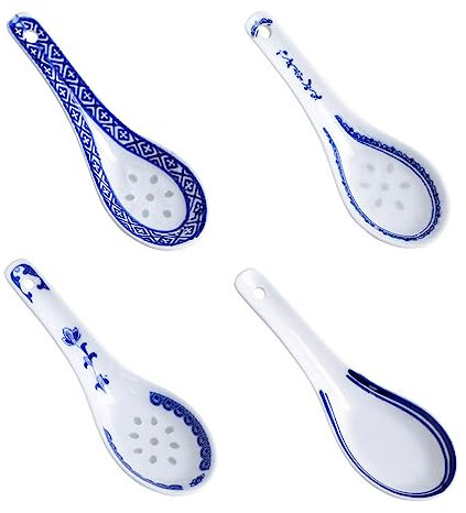 Cabilock 6 Zoll Asiatische Suppenlöffel,Japanische Ramen Löffel,Keramik Ramen LöFfel, Haushalt Kleine Porzellanlöffel, Keramik-Ramenlöffel Chinesische Suppenlöffel mit Langem Griff für Knödel, Reisnud