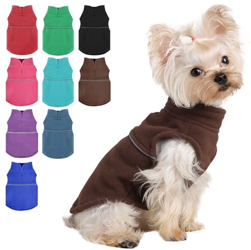 Fleece-Weste, Hundepullover, Winterkleidung für kleine Hunde, Jungen oder Mädchen, warmer Pullover, Fleece, Welpenpullover, weich, dehnbar, warme Weste, Haustierjacke (Braun, Größe XXS)