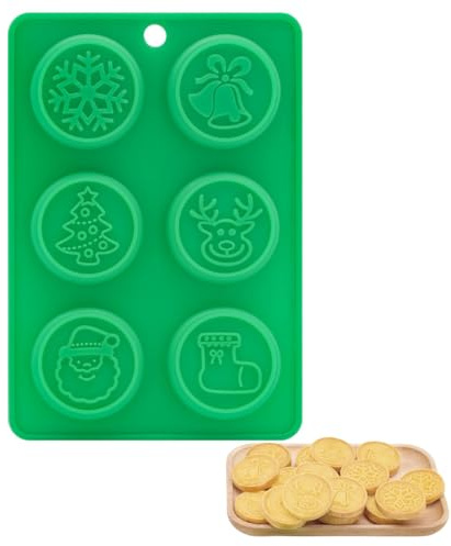 1Pack Christmas Silicone Mould,Snowflake Bell Xmas Tree Elk Santa Sack Cookie Mould Baking Tray for Chocolate Cake DIY for Xmas Party Cake Decoration