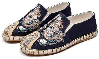 Scarpe da Uomo in Tessuto con Suola Multistrato Ricamate Squisite in Stile Cinese Scarpe Antiscivolo Traspiranti da Indossare Ogni Giorno Scarpe per Coppie Tradizionali Kung Fu Tai Chi (Color : Navy