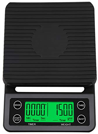 Maiju Báscula de Cocina eléctrica precisa, báscula de café con Temporizador Báscula de Cocina de Alta precisión Mini báscula de Plataforma electrónica Balanza de pesaje de Alimentos 3 kg / 0,1