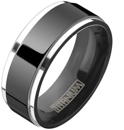 Taffstyle Band Ring Edelstahl Freundschaftsring Herrenring Damenring Partnerring Damen Herren Silber mit polierten schwarzen Center Fingerring Größe 63 (20.1)