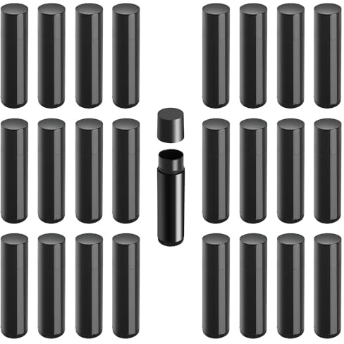 ktxaby 25 Stück Leer Kunststoff Lippenstift Tubes,Lippenstifthülsen Leer,Leer Lippenpflegestift mit Kappe,Lippenpflegestift Behälter für DIY Hausgemachte Lippenbalsams Nachfüllbar (Schwarz,5g)
