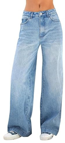 Runstarshow Jeans larghi da donna a gamba larga Y2K, a vita alta, vestibilità ampia, per ragazze e adulti, taglie XS-L/UK 6-14, Blu scuro, S
