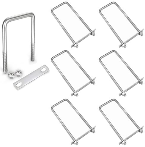 Pernos en U M8, 6 Piezas Tornillos en U Acero Inoxidable, Abrazadera Cuadrada Pernos con Tuercas Placa de Marco, para Aplicaciones Industriales (40 X 100 mm)