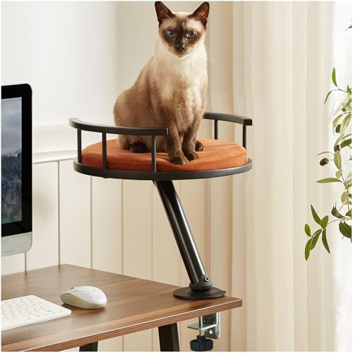 JuoPool Katzen-Schreibtischbett – Schreibtisch-Befestigung, Katzen-Sitzstange für Heimbüro, drehbar, für den Innenbereich, erhöhtes Nest für die Arbeit, Kätzchenmöbel-Zubehör (schwarz)