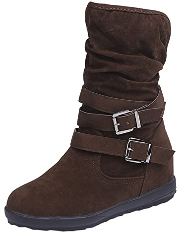 Botines para mujer otoño, elegantes botas de media altura para mujer, botas de ante occidental, con hebillas, botas planas vintage, botas de equitación, botas de invierno, tallas 35-42