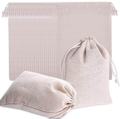 24 Stück BaumwollsäCkchen, 13 x 18cm Kleine Stoffbeutel, Stoffbeutel mit Kordelzug, NatüRliche Geschenktasche mit Kordelzug, Wiederverwendbare Verpackung Aufbewahrung Reisen