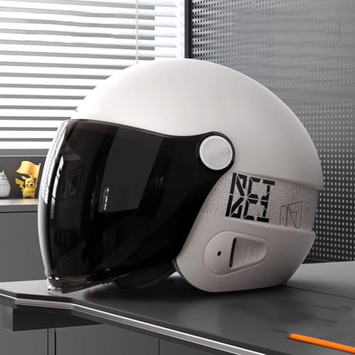 QJWMatic Herren Damen Motorrad Retro Jethelm mit Visier ECE-geprüft 3/4 Vintage Halbhelm für Erwachsene Moped ATV Scooter Cruiser Helm D,57-60CM