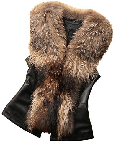 Chalecos de Piel Sin Mangas para Mujer Chaqueta de Lana de Piel Sintética Sin Mangas Cuello de Piel Sintética Chaleco Cálido de Invierno Abrigo Parka Chaleco para s