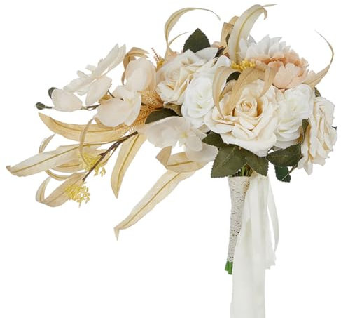 Asudaro Brautstrauß Hochzeit böhmischer Champagnerstrauß Blumen Hochzeitssimulation Wasserfall-Blumenstrauß Blumenstrauß in Tropfenform für Dekoration Hochzeitsjubiläen und Zeremonien