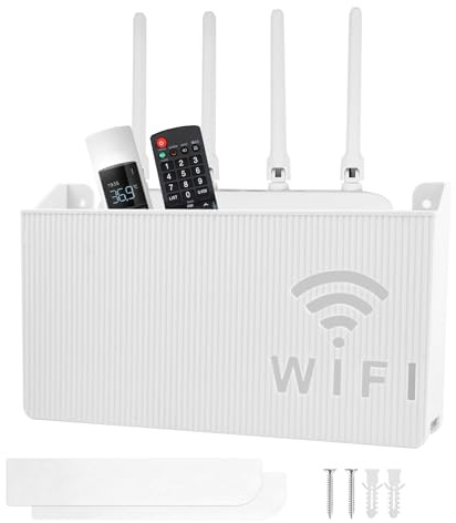 Caja de Almacenamiento para Enrutador WiFi Caja Router Pared Caja Oculta del Enrutador de Almacenamiento de WiFi Router Soporte Caja Pared Soporte Router Rack Oculta Cables Pequeña, Blanco