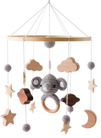 Mobile Baby Windspiele, Windspiel Rassel Babybett Mobile, Mobile Halterung Bettglocke Anhänger Babybett Kinderbett Wickeltisch Deko, Neugeborenen Geschenk Babyzimmer Deko (Elefant)