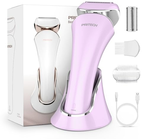 PRITECH Afeitadora eléctrica para mujer, sin dolor, recargable, para depilación de piernas y axilas, inalámbrica, color lila