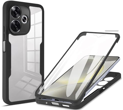 ILING Transparente Funda para Xiaomi Redmi 13C 5G, Moda Ultradelgado Antigolpes Carcasa con Protector de Pantalla Incorporado, Dura PC + Silicona TPU Bumper Cubierta, Negro