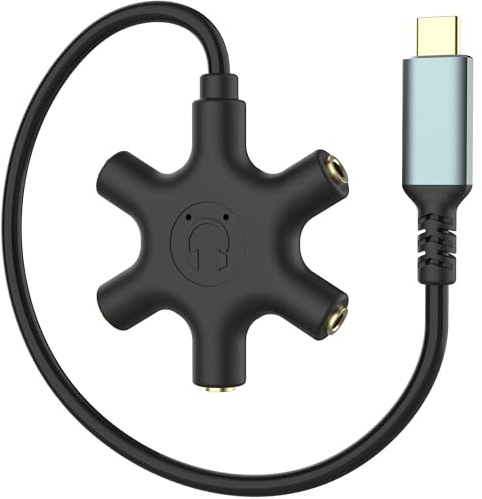Adaptateur USB C vers prise casque 3,5 mm type C vers multi-ports 3,5 mm Jack audio 5 voies 5 en 1 Aux TRS Câble de partage audio compatible avec Samsung Galaxy S22/S21/S20, MacBook Air/Pro